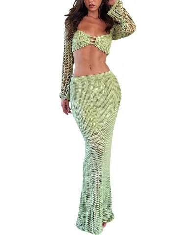 Women 2 Piece Long Skirt Set Floral Strapless Tube Top and Bodycon Maxi Skirts Summer Vintage Streetwear 3-green $13.67 Suits