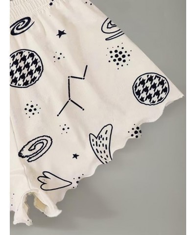 Women's Cartoon Print Lettuce Trim Cami Top and Shorts Cute Pajama Set Sleepwear Black Beige Moon Star $9.86 Sleep & Lounge