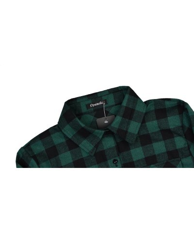 Womens Casual Cuffed Long Sleeve Boyfriend Button Down Plaid Flannel Shirt Tops Green $14.35 Blouses