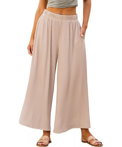 Wide Leg Pants Woman High Waisted Flowy Pull On Pleated Dressy Casual Ankle Cropped Palazzo Pants Baggy Culottes Ivory Cream ...