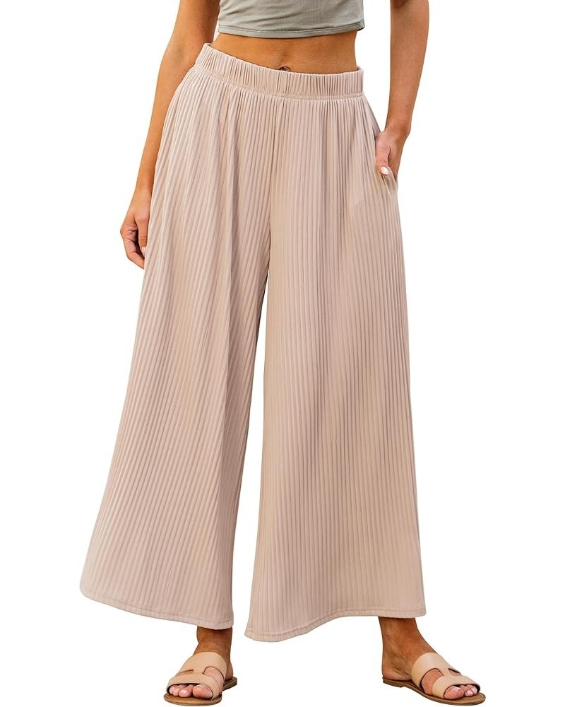 Wide Leg Pants Woman High Waisted Flowy Pull On Pleated Dressy Casual Ankle Cropped Palazzo Pants Baggy Culottes Ivory Cream ...