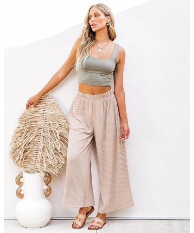 Wide Leg Pants Woman High Waisted Flowy Pull On Pleated Dressy Casual Ankle Cropped Palazzo Pants Baggy Culottes Ivory Cream ...