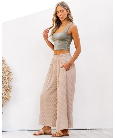 Wide Leg Pants Woman High Waisted Flowy Pull On Pleated Dressy Casual Ankle Cropped Palazzo Pants Baggy Culottes Ivory Cream ...