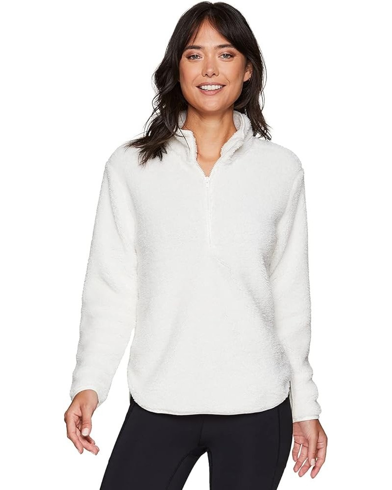 Active Women's Fashion 1/4 Zip Mock Neck Faux Fur Sherpa Pullover Sweatshirt Ivory $11.47 Activewear