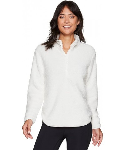 Active Women's Fashion 1/4 Zip Mock Neck Faux Fur Sherpa Pullover Sweatshirt Ivory $11.47 Activewear