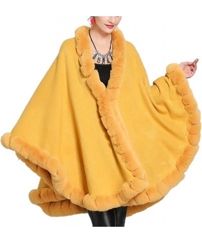 Women Solid Color Faux Fox Fur Cloak Knit Poncho large Cape Winter Shawl Coat Yellow $28.71 Coats