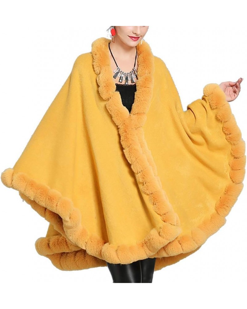 Women Solid Color Faux Fox Fur Cloak Knit Poncho large Cape Winter Shawl Coat Yellow $28.71 Coats