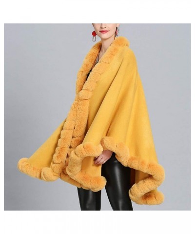 Women Solid Color Faux Fox Fur Cloak Knit Poncho large Cape Winter Shawl Coat Yellow $28.71 Coats