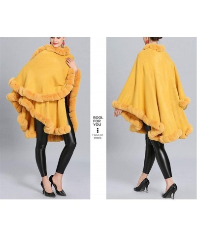 Women Solid Color Faux Fox Fur Cloak Knit Poncho large Cape Winter Shawl Coat Yellow $28.71 Coats