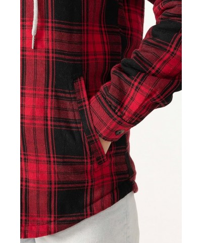 Womens Sherpa Lined Flannel Jacket Full Zip Up Hooded Flannel Plaid Shirt Jacket with Side Pockets Red $11.00 Tops