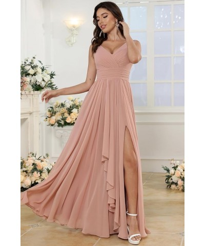 Women's V-Neck Bridesmaid Dresses with Slit Long Chiffon Ruffle Formal Party Dresses with Pleated XOD110 Mulberry $31.20 Dresses