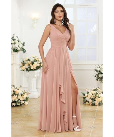 Women's V-Neck Bridesmaid Dresses with Slit Long Chiffon Ruffle Formal Party Dresses with Pleated XOD110 Mulberry $31.20 Dresses