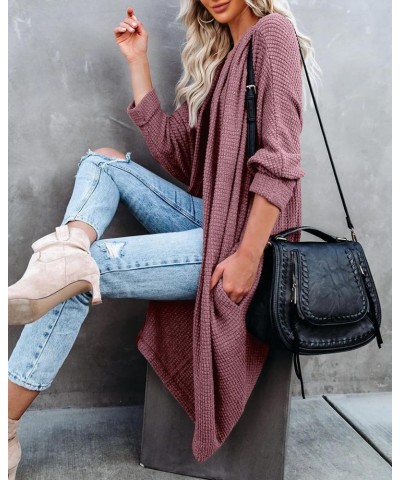 Women's Waffle Knit Batwing Long Sleeve Cardigan Loose Open Front Sweater Coat Fuchsia $24.74 Sweaters