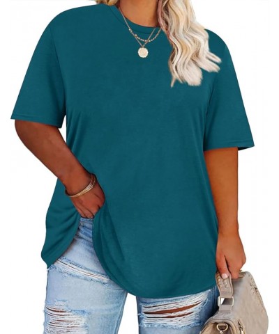 Women's Plus Size Crewneck Tops Short Sleeve Oversized T Shirt for Women Spring Summer XL 5XL A1-ocean Blue $14.10 T-Shirts