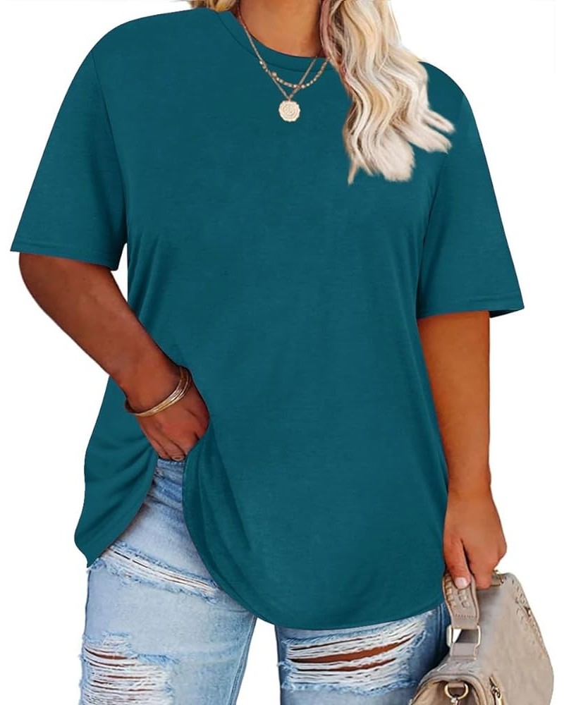 Women's Plus Size Crewneck Tops Short Sleeve Oversized T Shirt for Women Spring Summer XL 5XL A1-ocean Blue $14.10 T-Shirts