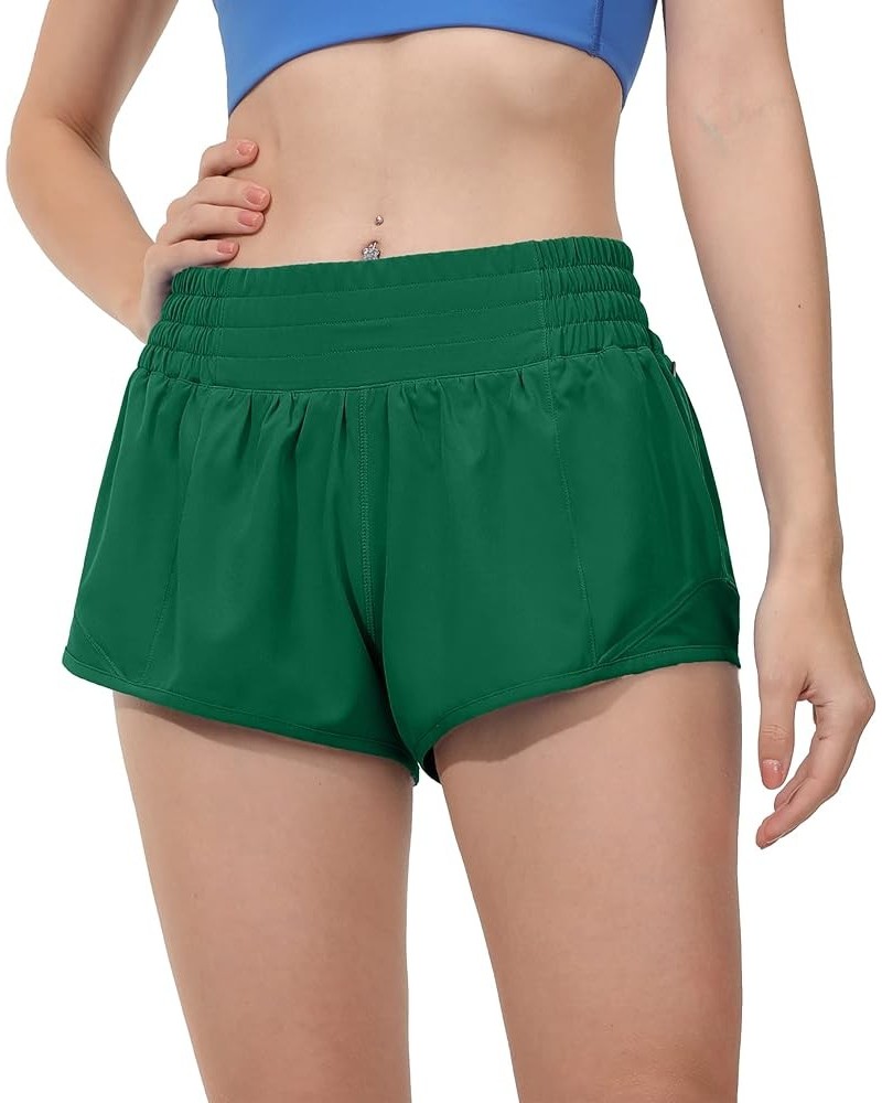 Women's High Waisted Running Shorts, 2.5'' / 4'' - Quick Dry Sport Gym Athletic Shorts with Liner Zipper Pockets 2.5" Green $...