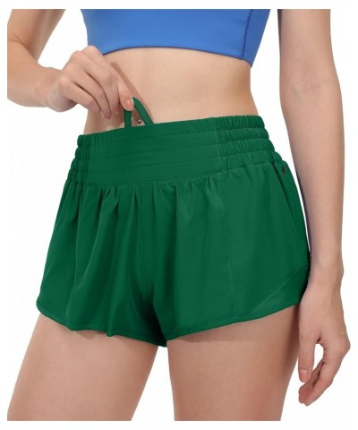 Women's High Waisted Running Shorts, 2.5'' / 4'' - Quick Dry Sport Gym Athletic Shorts with Liner Zipper Pockets 2.5" Green $...