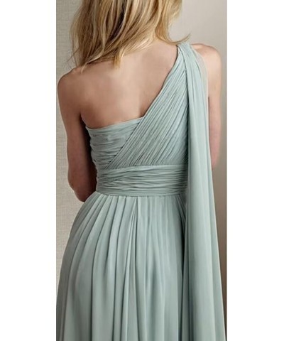 One Shoulder Chiffon Bridesmaid Dress with Pockets Long Slit Pleated Maid of Honor Dress A Line for Wedding ZD18 Mint Green $...