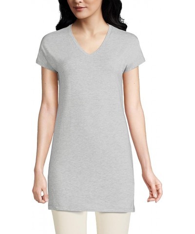 Women's Short Sleeve Jersey Extra Long Vneck Tunic Gray Heather $15.68 Activewear