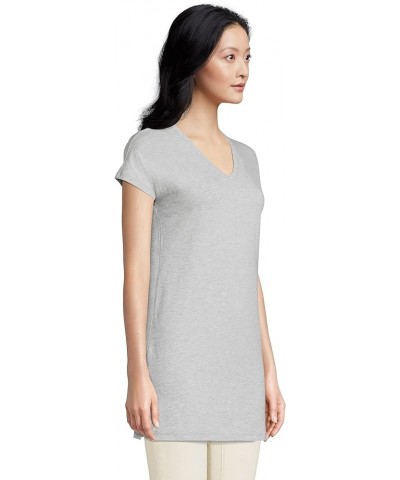 Women's Short Sleeve Jersey Extra Long Vneck Tunic Gray Heather $15.68 Activewear