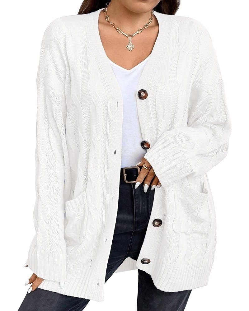 Cable Knit Plus Size Cardigan Sweater with Pockets 2023 Button Down Oversized Women's Cardigans Winter Casual Outwear Cream $...