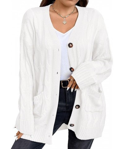 Cable Knit Plus Size Cardigan Sweater with Pockets 2023 Button Down Oversized Women's Cardigans Winter Casual Outwear Cream $...