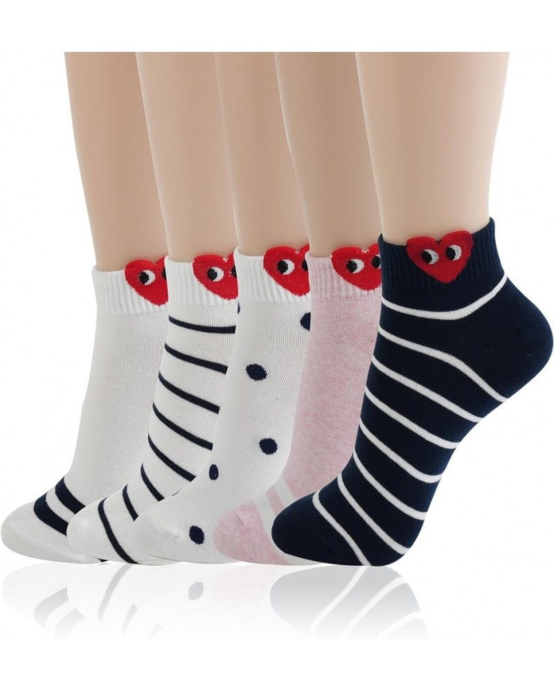 Women Ankle Socks | 5-6 Pairs Ruffle Heart Frill Polka Dots Design Novelty Emoji Print | Korean Daily Cotton Socks | US 6-8 H...