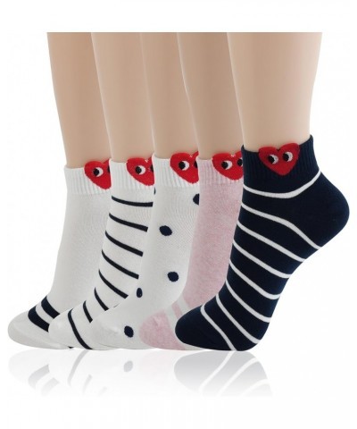 Women Ankle Socks | 5-6 Pairs Ruffle Heart Frill Polka Dots Design Novelty Emoji Print | Korean Daily Cotton Socks | US 6-8 H...