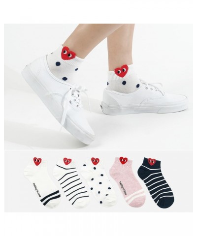 Women Ankle Socks | 5-6 Pairs Ruffle Heart Frill Polka Dots Design Novelty Emoji Print | Korean Daily Cotton Socks | US 6-8 H...