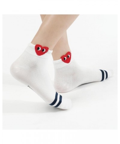 Women Ankle Socks | 5-6 Pairs Ruffle Heart Frill Polka Dots Design Novelty Emoji Print | Korean Daily Cotton Socks | US 6-8 H...