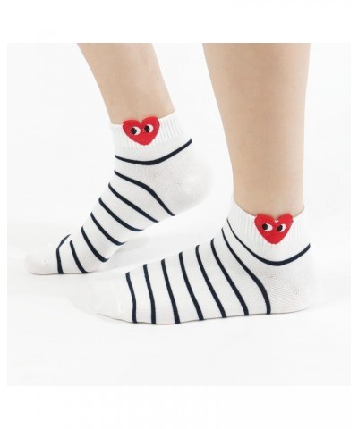 Women Ankle Socks | 5-6 Pairs Ruffle Heart Frill Polka Dots Design Novelty Emoji Print | Korean Daily Cotton Socks | US 6-8 H...