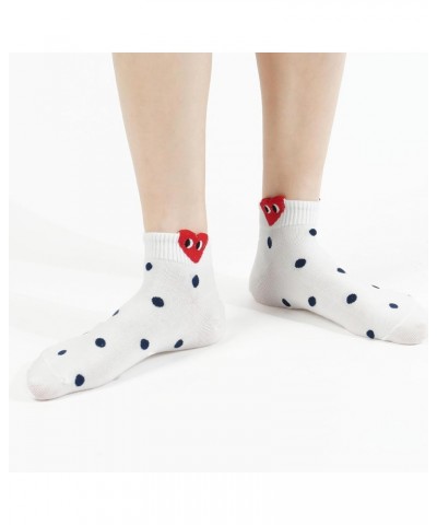 Women Ankle Socks | 5-6 Pairs Ruffle Heart Frill Polka Dots Design Novelty Emoji Print | Korean Daily Cotton Socks | US 6-8 H...