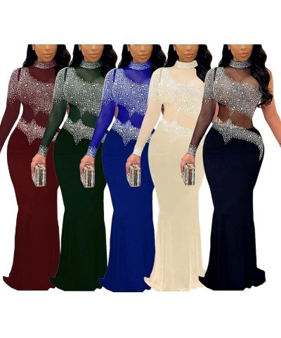 Women's Sexy Mesh See Through Rhinestone Bodycon Zipper Midi Dress Clubwear Outfit A7-black $16.92 Dresses