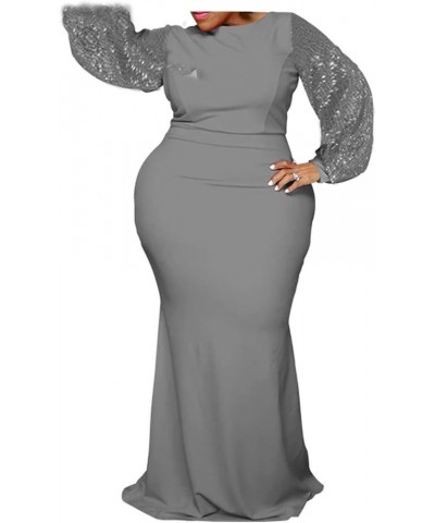 Women's Plus Size Bodycon Dress - Elegant Sequin Long Sleeve Solid Sexy Evening Party Maxi Long Dress Gray $33.03 Dresses