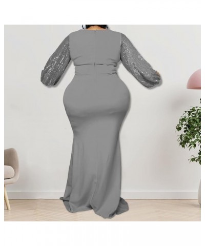 Women's Plus Size Bodycon Dress - Elegant Sequin Long Sleeve Solid Sexy Evening Party Maxi Long Dress Gray $33.03 Dresses