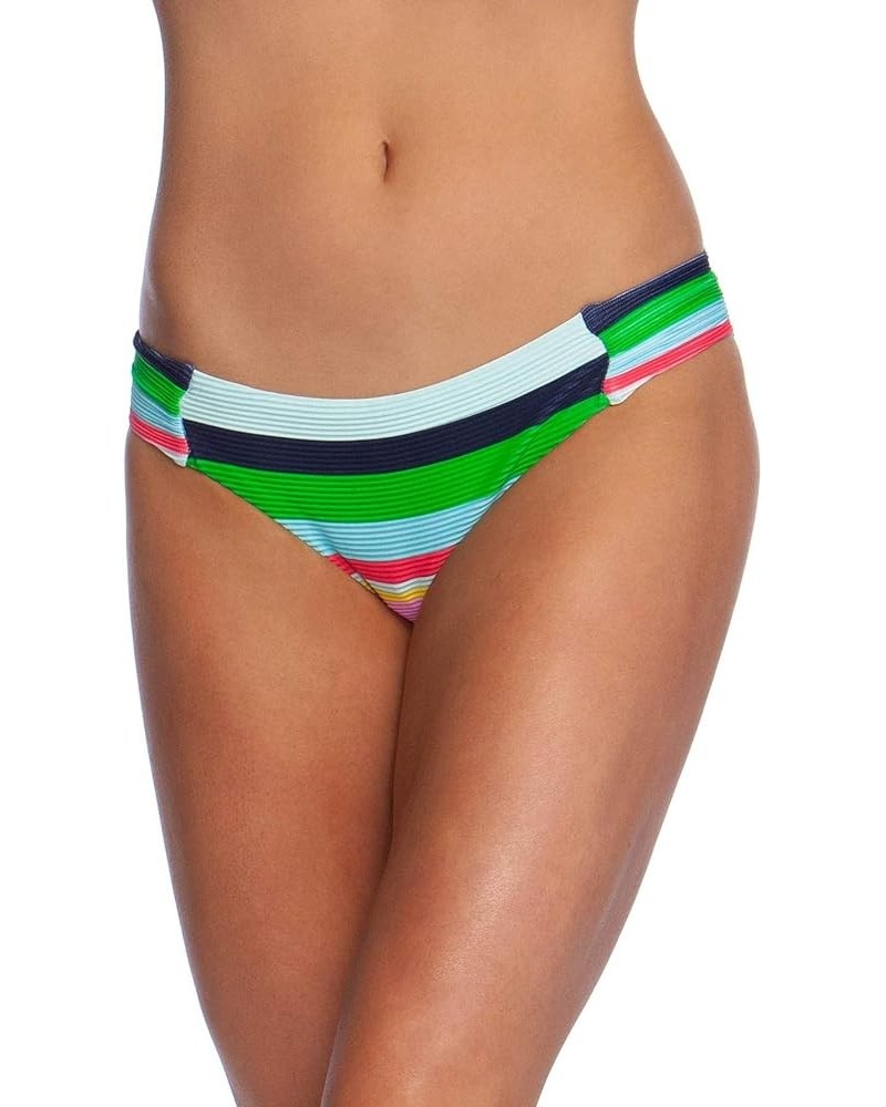 Women's Shirred Side Hipster Pant Bikini Swimsuit Bottom Blue//Deco Stripe $30.00 Swimsuits