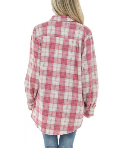 Women's Classic Plaid Shirt Button Down Shirts Roll Up Long Sleeve Cuffed Shirts Pink $16.63 Blouses