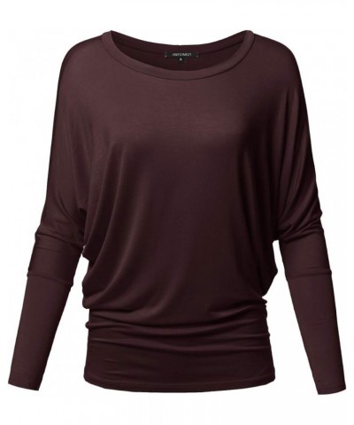 Women's Casual Solid Boat Neck Long Dolman Sleeve Top - Made in USA Aawtel0001 Brown $10.96 Tops