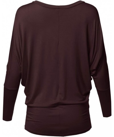 Women's Casual Solid Boat Neck Long Dolman Sleeve Top - Made in USA Aawtel0001 Brown $10.96 Tops