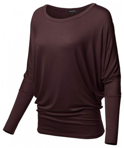 Women's Casual Solid Boat Neck Long Dolman Sleeve Top - Made in USA Aawtel0001 Brown $10.96 Tops