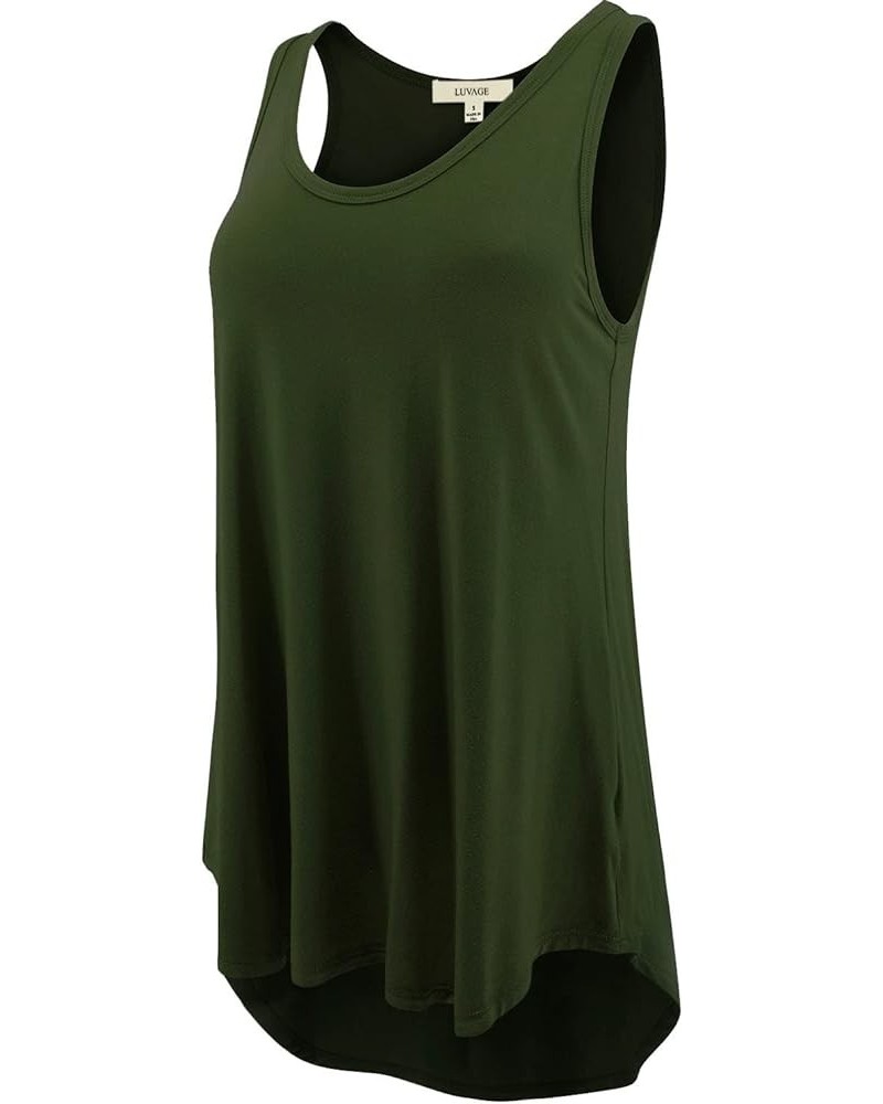 Women's High Low Tunic Casual Tank Tops Round Neck Sleeveless Flowy Loose Fit Shirts Olive $17.32 Tanks