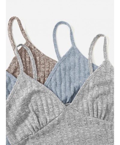 Women's 3 Sets Lounge Set Crop Cami Top Elastic Waist Shorts Rib Knit Sleepwear Pajama Set Blue Brown Grey $26.99 Sleep & Lounge