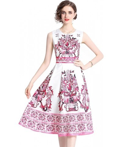 Women's Vintage Tea Dress Sleeveless 1950's Floral Garden Rockabilly Swing Prom Cocktail Party Dress 23659 Pink $31.34 Dresses