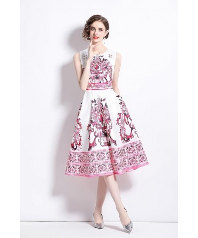 Women's Vintage Tea Dress Sleeveless 1950's Floral Garden Rockabilly Swing Prom Cocktail Party Dress 23659 Pink $31.34 Dresses