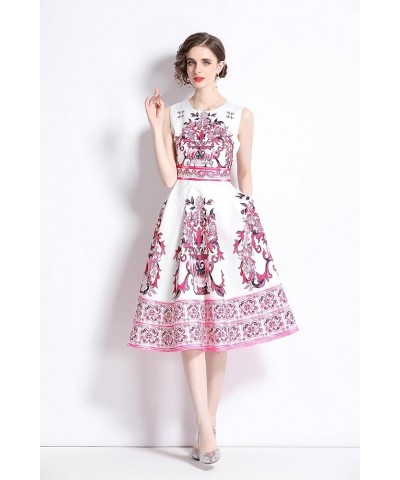 Women's Vintage Tea Dress Sleeveless 1950's Floral Garden Rockabilly Swing Prom Cocktail Party Dress 23659 Pink $31.34 Dresses