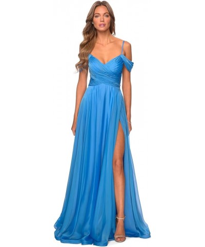 Cold Shoulder Chiffon Bridesmaid Dresses for Wedding with Pockets V Neck Long Prom Dress Formal Evening Gown Dusty Blue $24.2...