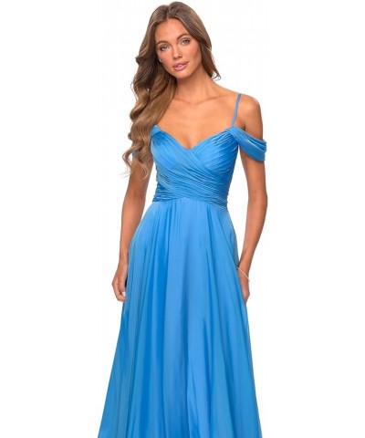 Cold Shoulder Chiffon Bridesmaid Dresses for Wedding with Pockets V Neck Long Prom Dress Formal Evening Gown Dusty Blue $24.2...