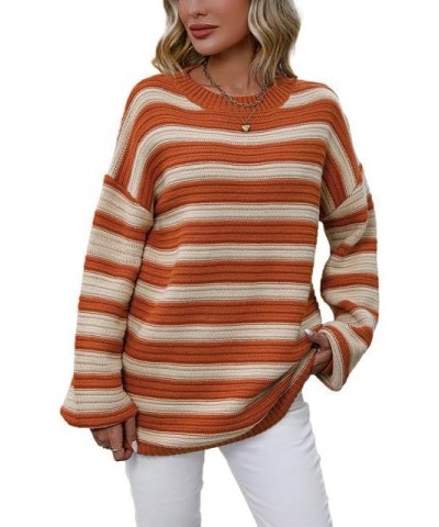 Y2k Vintage Sweater Long Sleeve Crew Neck Loose Knit Pullover American Flag Sweatshirt Preppy Striped Sweater 02orange $12.00...