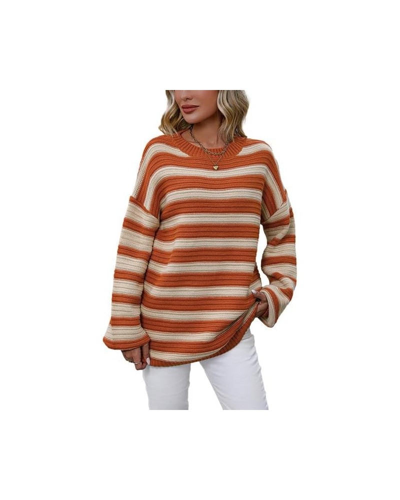 Y2k Vintage Sweater Long Sleeve Crew Neck Loose Knit Pullover American Flag Sweatshirt Preppy Striped Sweater 02orange $12.00...