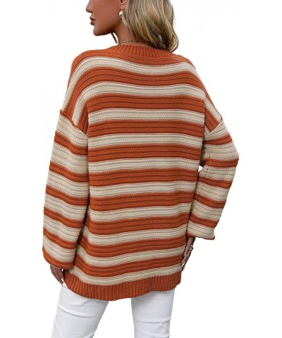 Y2k Vintage Sweater Long Sleeve Crew Neck Loose Knit Pullover American Flag Sweatshirt Preppy Striped Sweater 02orange $12.00...